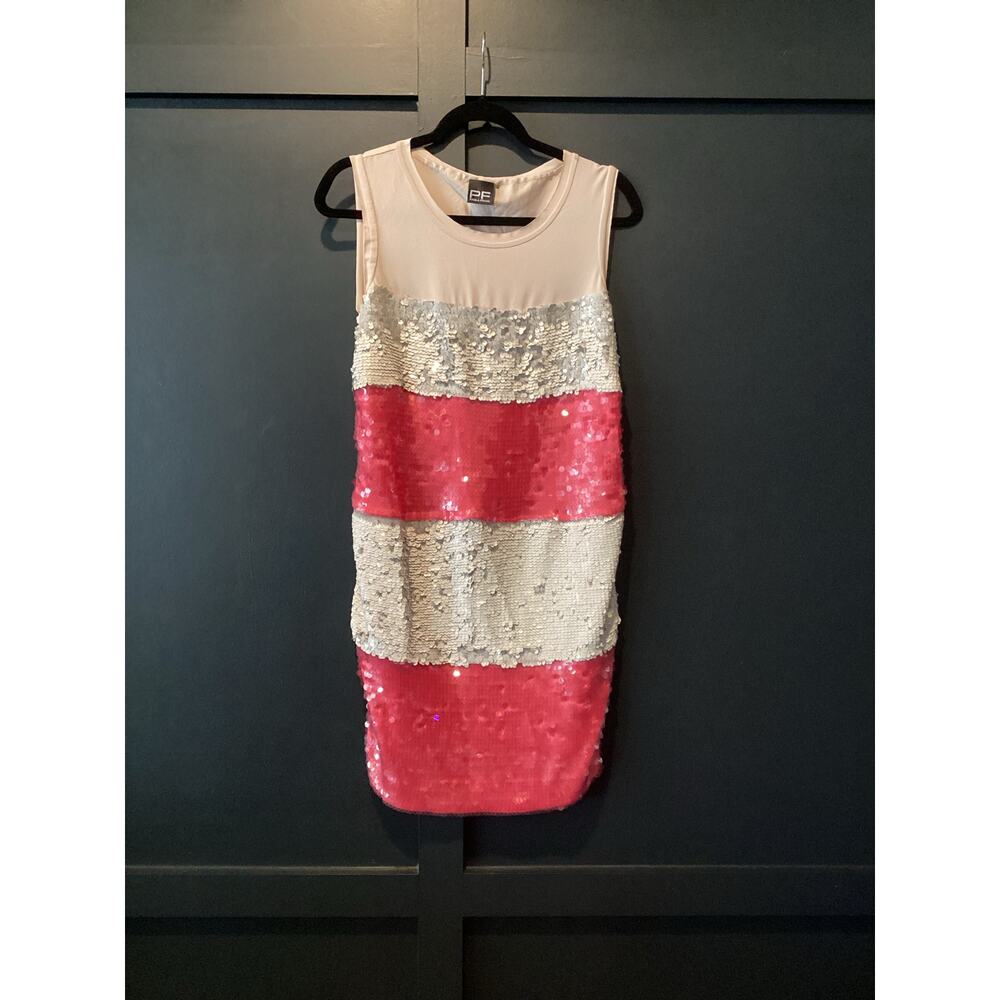 paola frani sleeveless pink cream stripe sequin abito mini dress colorblock 42